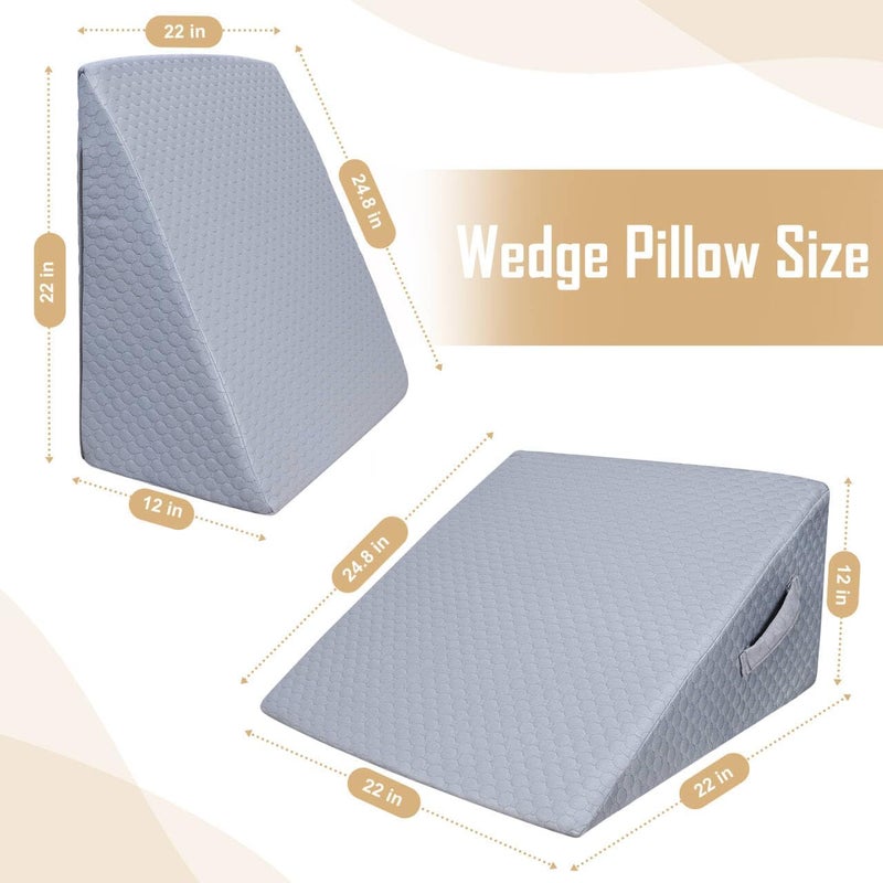 BEYOUDO Bed Wedge Pillow for Sleeping, Adjustable Wedge Pillow Set for After Surgery, Elevated Triangle Pillow for Acid Reflux and Back Pain Relief, Post Surgery, Snoring, Back Suppor (Gray-02) - Image 2